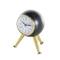 8.5" Black Aluminum Metal Orb Decorative Clock with White Clockface & Gold Tripod Legs